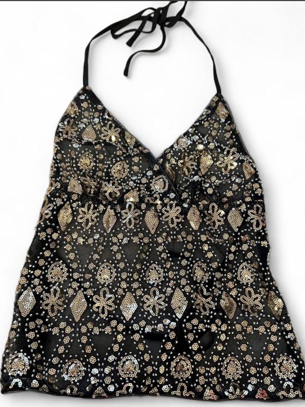 Black and Gold Halter Sequin Top